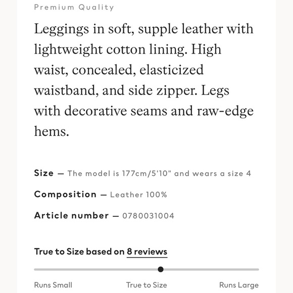 H&M Premium Quality Genuine Leather Leggings